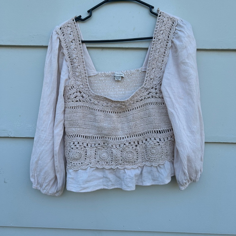 Elegant Cream Crochet Women's Top - Picture 4 of 8